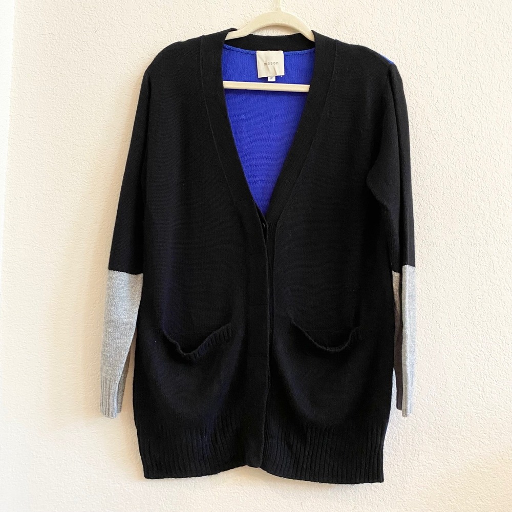 Mason Colorblock Wool Cashmere Cardigan‎ Sweater Blue Black Grey P